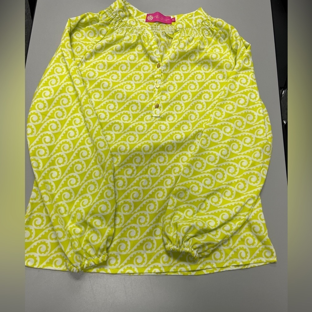 Macbeth Collection Lime Green & White Long Sleeve Blouse Women's Size Small